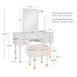 Linon Alick Geo Texture Lighted Vanity & Fluffy Stool Gold Accents in White Wood