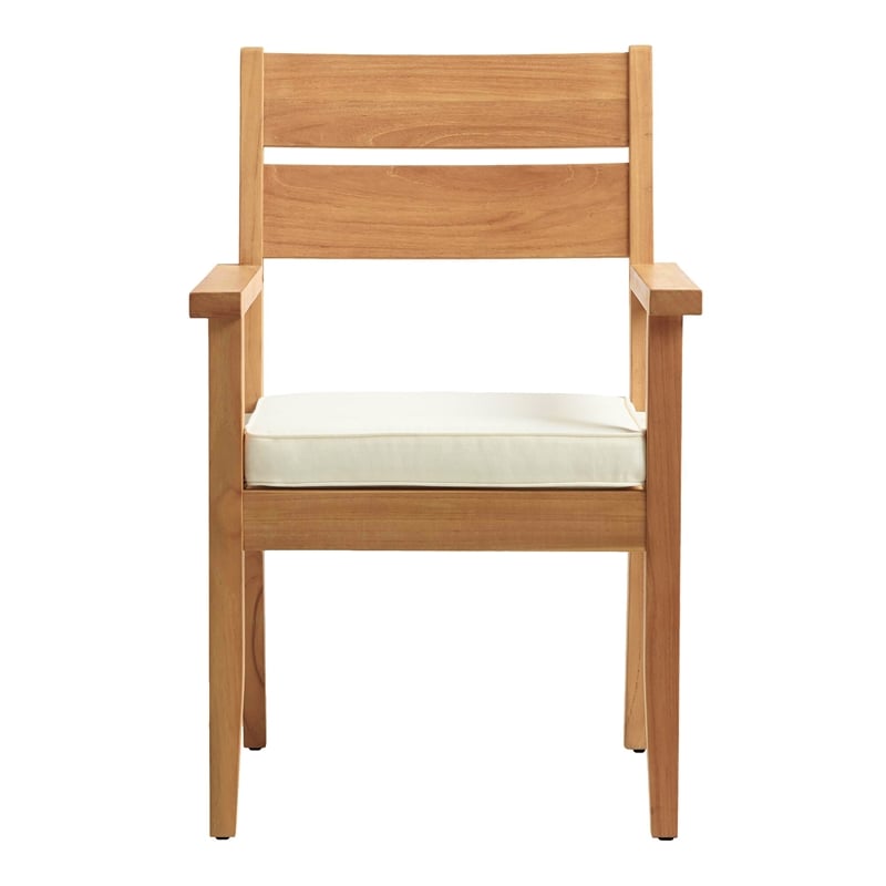 Linon Barlow 6Pc Set Teak Outdoor Table Bench 4 Chairs & Cushions in Natural