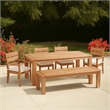 Linon Barlow 6Pc Set Teak Outdoor Table Bench 4 Chairs & Cushions in Natural