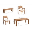 Linon Barlow 6Pc Set Teak Outdoor Table Bench 4 Chairs & Cushions in Natural