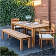 Linon Barlow 6Pc Set Teak Outdoor Table Bench 4 Chairs & Cushions in Natural