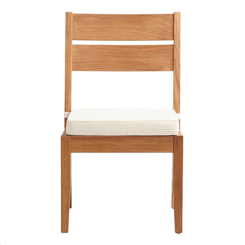 Linon Barlow 6Pc Set Teak Outdoor Table Bench 4 Chairs & Cushions in Natural