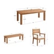 Linon Barlow 5Pc Set Teak Outdoor Table 2 Benches 2 Chairs & Cushions in Natural