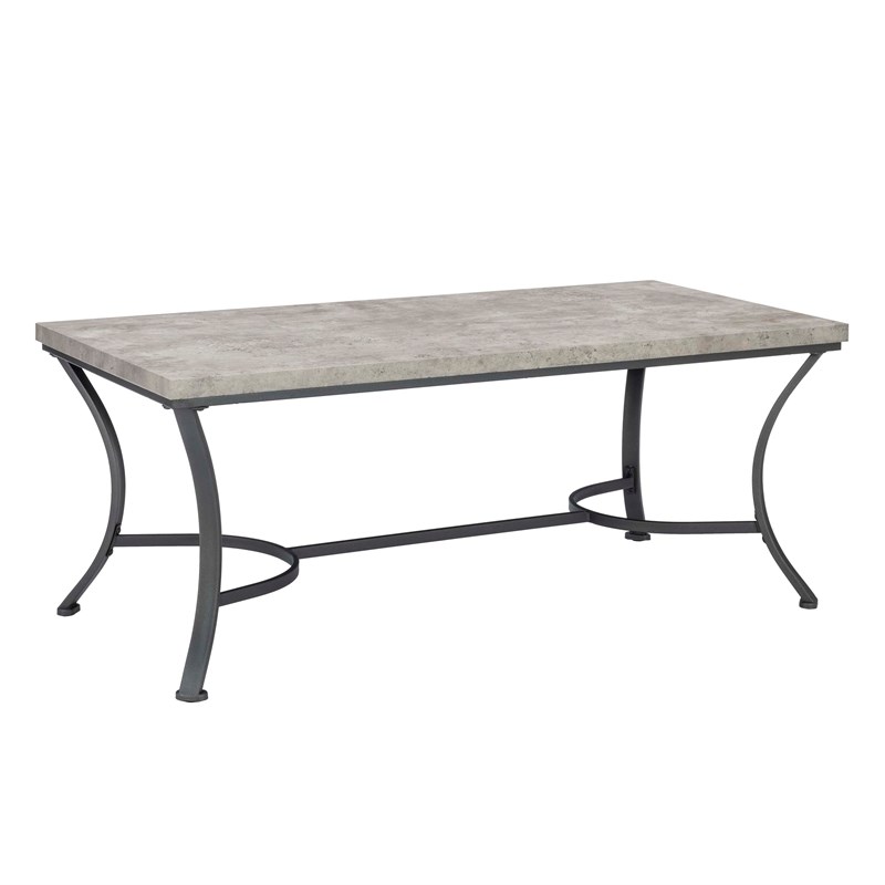 Linon Gina 3 Piece Occasional Table Set Faux Concrete Top in Charcoal Steel