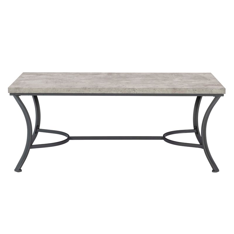 Linon Gina 3 Piece Occasional Table Set Faux Concrete Top in Charcoal Steel