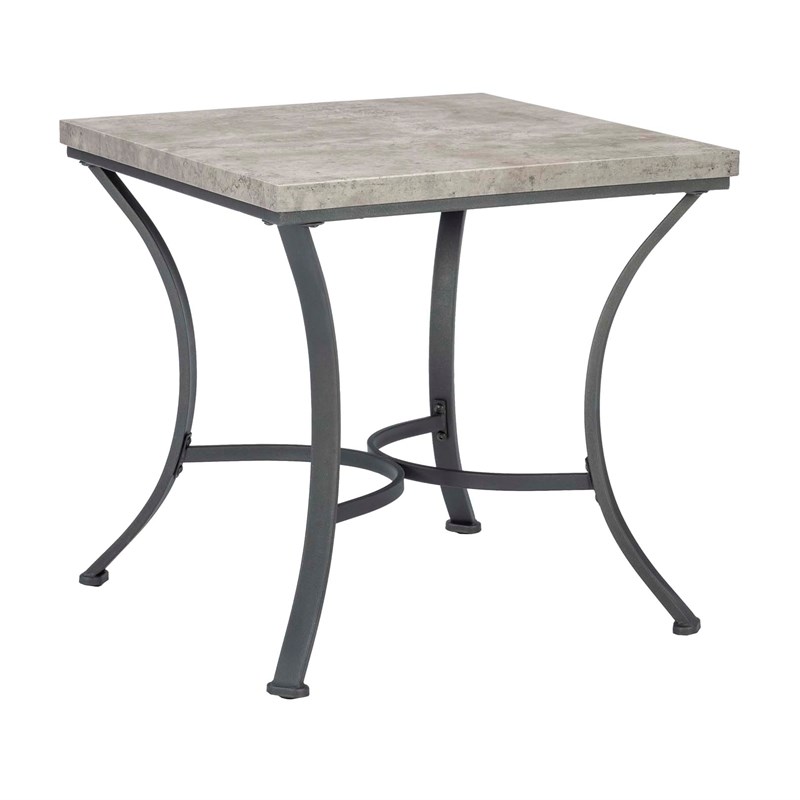 Linon Gina 3 Piece Occasional Table Set Faux Concrete Top in Charcoal Steel