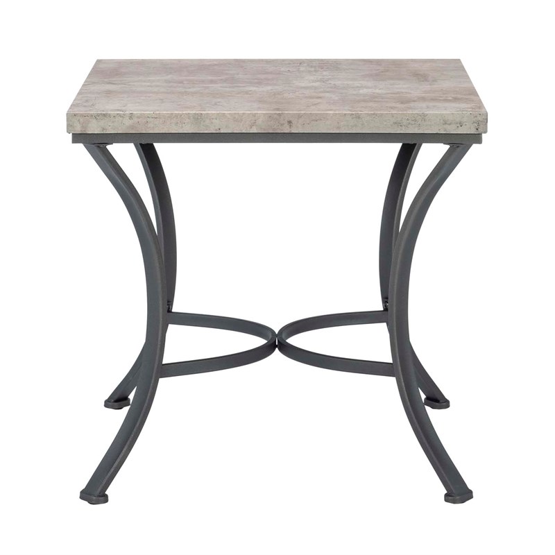Linon Gina 3 Piece Occasional Table Set Faux Concrete Top in Charcoal Steel