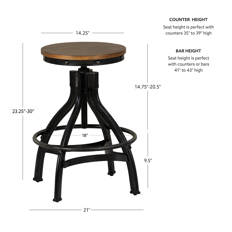 Linon Otis Metal Adjustable Height Backless Stools Set of 2 in Dark Gunmetal