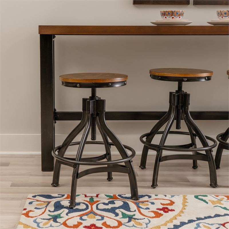 Linon Otis Metal Adjustable Height Backless Stools Set of 2 in Dark Gunmetal
