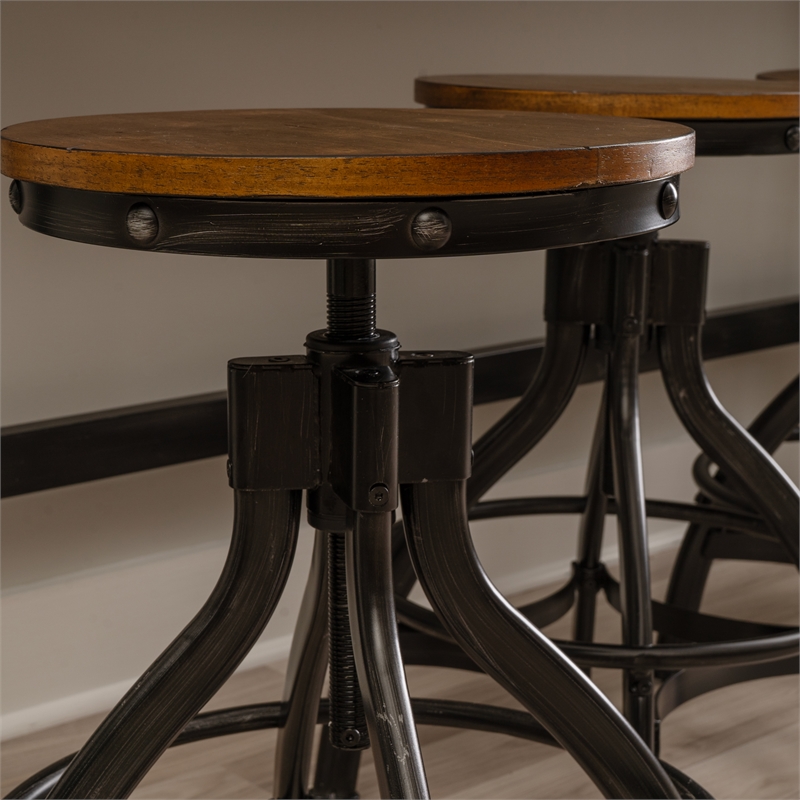 Linon Otis Metal Adjustable Height Backless Stools Set of 2 in Dark Gunmetal
