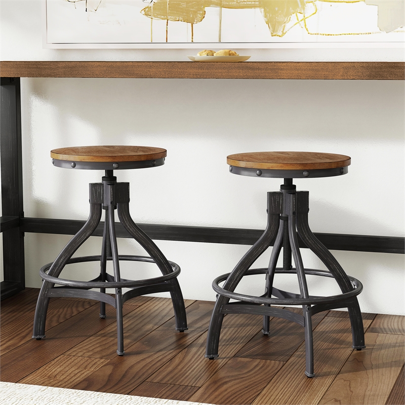 Linon Otis Metal Adjustable Height Backless Stools Set of 2 in Dark Gunmetal