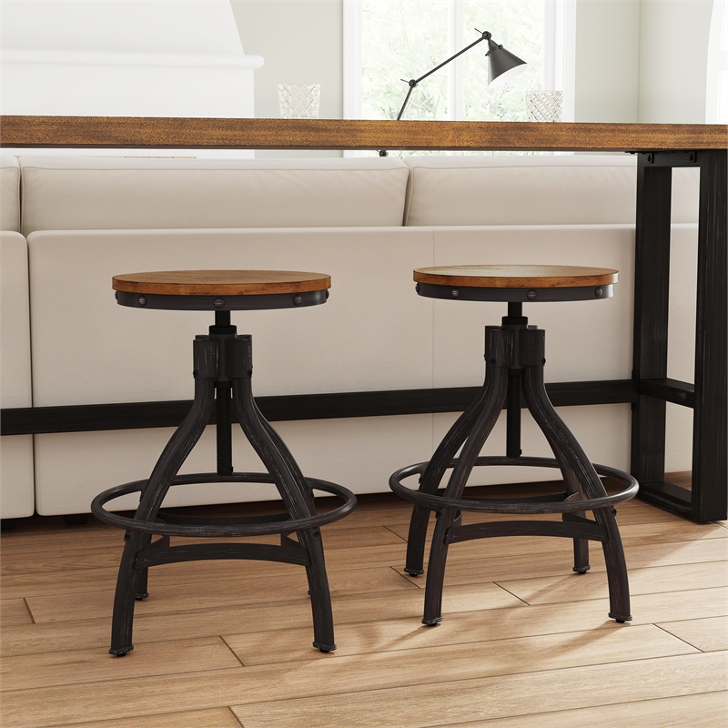 Linon Otis Metal Adjustable Height Backless Stools Set of 2 in Dark Gunmetal