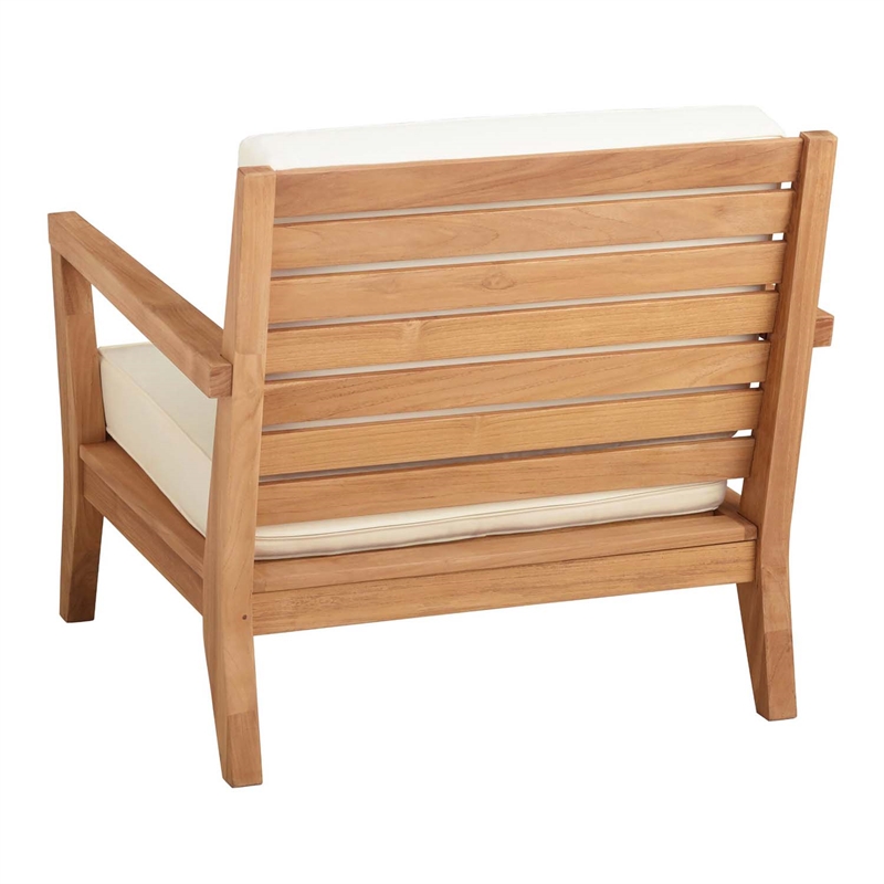 Linon Barlow 5Pc Set Teak Outdoor Sofa 2 Tables 2 Chairs & Cushions in Natural