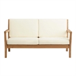 Linon Barlow 5Pc Set Teak Outdoor Sofa 2 Tables 2 Chairs & Cushions in Natural