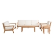 Linon Barlow 5Pc Set Teak Outdoor Sofa 2 Tables 2 Chairs & Cushions in Natural