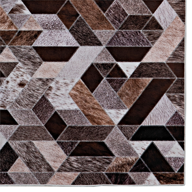 Linon Laredo Lockhart Patchwork Polyester Faux Cowhide 5' X 7' Area Rug in Brown