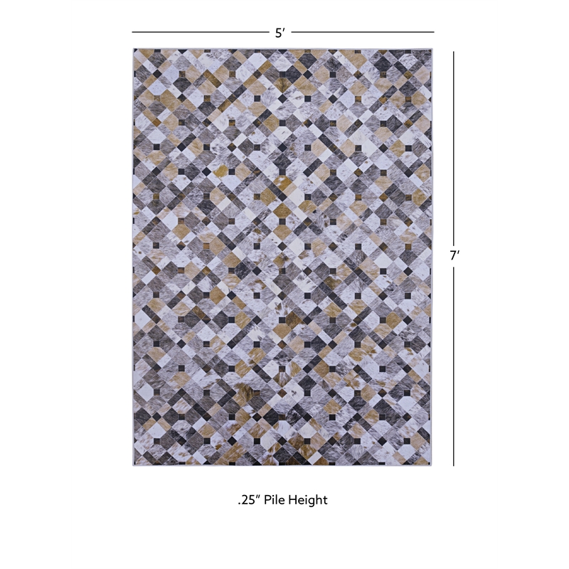 Linon Laredo Granbury Patchwork Polyester Faux Cowhide 5' X 7' Area Rug in Brown