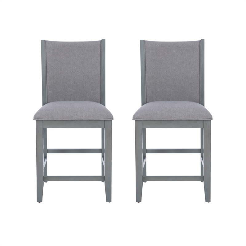 Linon Vern Set of 2 Light Gray Upholstered Wood Counter Stools in Gray Stain