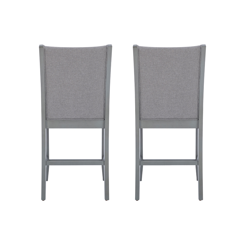 Linon Vern Set of 2 Light Gray Upholstered Wood Counter Stools in Gray Stain