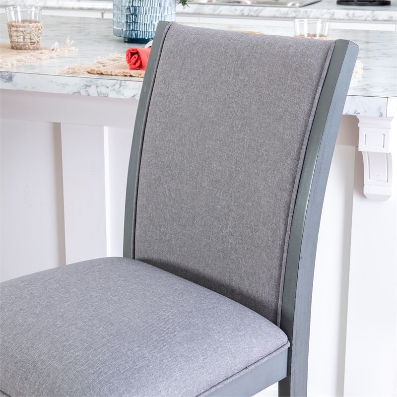 Linon Vern Set of 2 Light Gray Upholstered Wood Counter Stools in Gray Stain