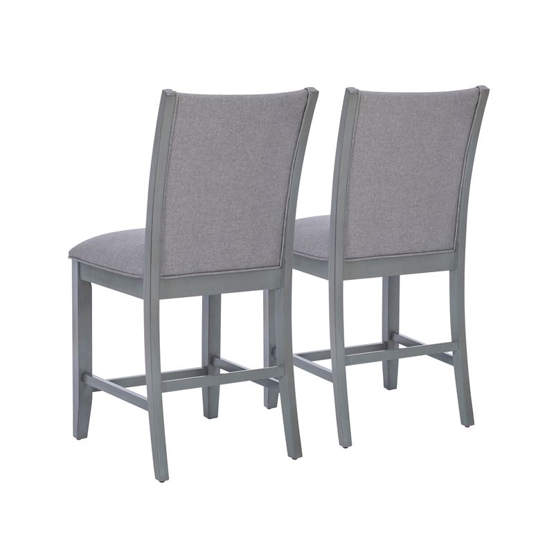 Linon Vern Set of 2 Light Gray Upholstered Wood Counter Stools in Gray Stain