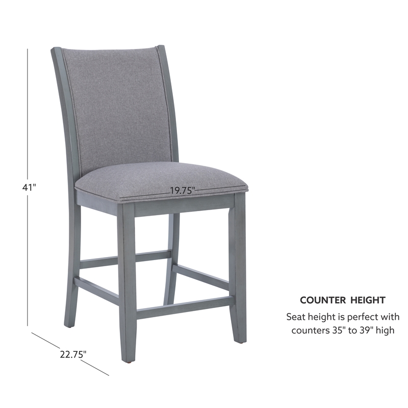 Linon Vern Set of 2 Light Gray Upholstered Wood Counter Stools in Gray Stain