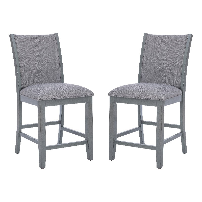 Linon Vern Set of 2 Light Gray Upholstered Wood Counter Stools in Gray Stain