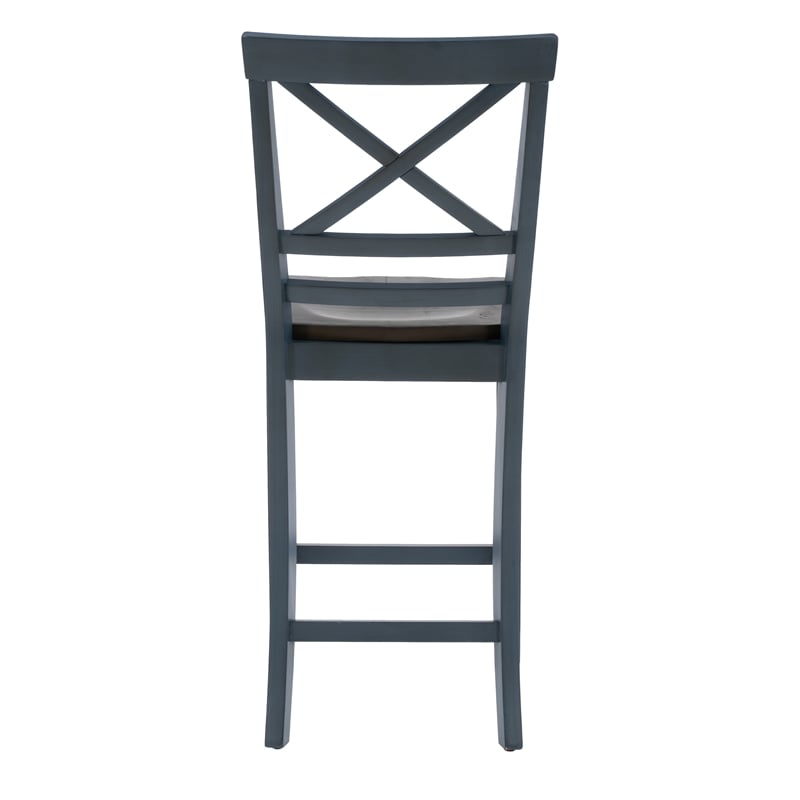 Linon Oz Wood X Back 2 Tone Counter Stool Set of 2 in Slate Blue