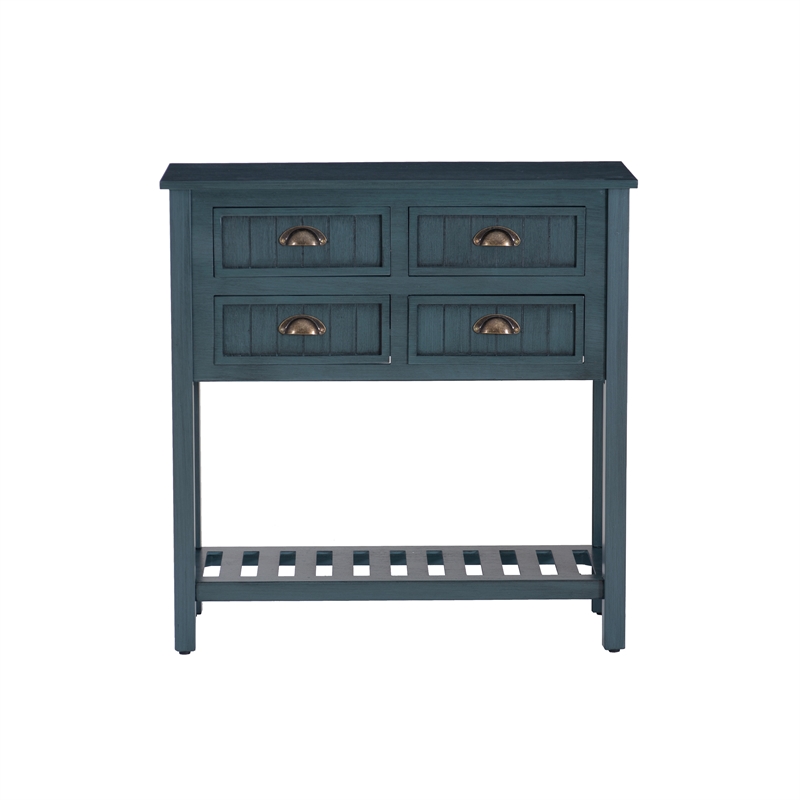 Linon Laine Console Table 4 Drawers Lower Shelf in Rustic Teal Blue Wood