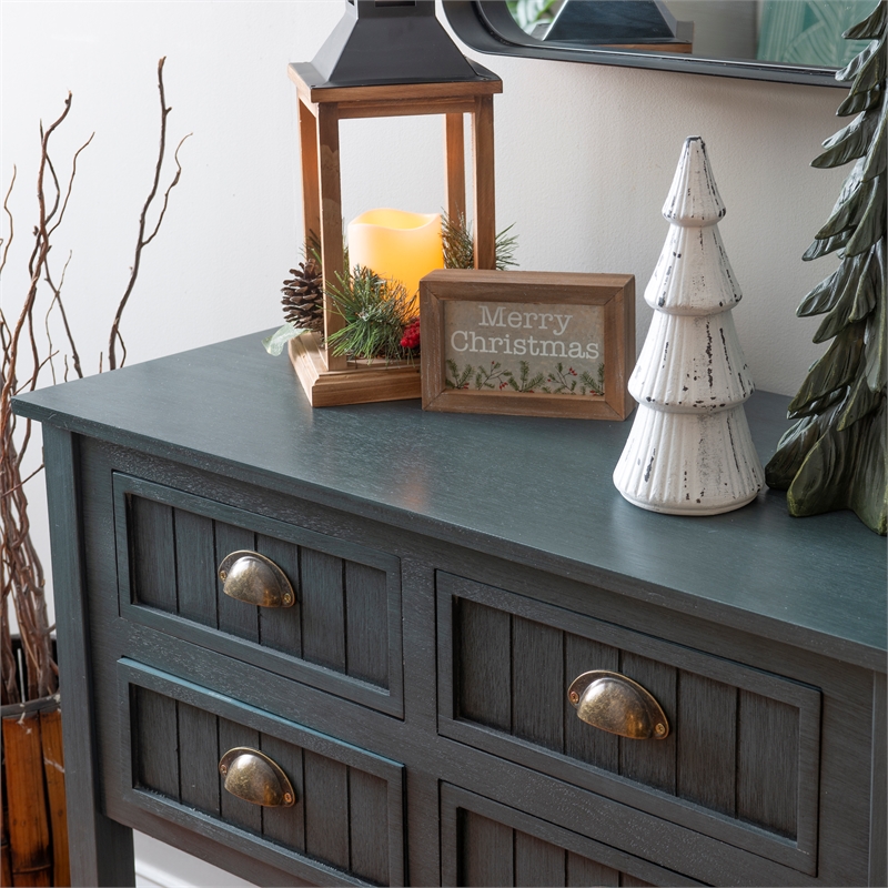 Linon Laine Console Table 4 Drawers Lower Shelf in Rustic Teal Blue Wood