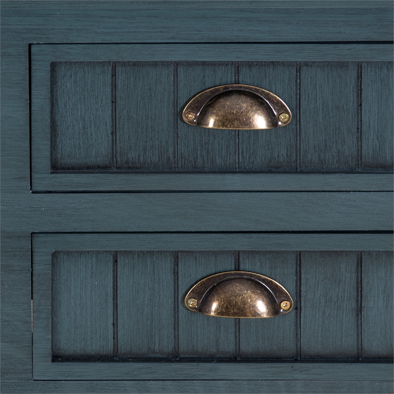 Linon Laine Console Table 4 Drawers Lower Shelf in Rustic Teal Blue Wood