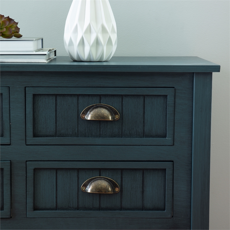 Linon Laine Console Table 4 Drawers Lower Shelf in Rustic Teal Blue Wood