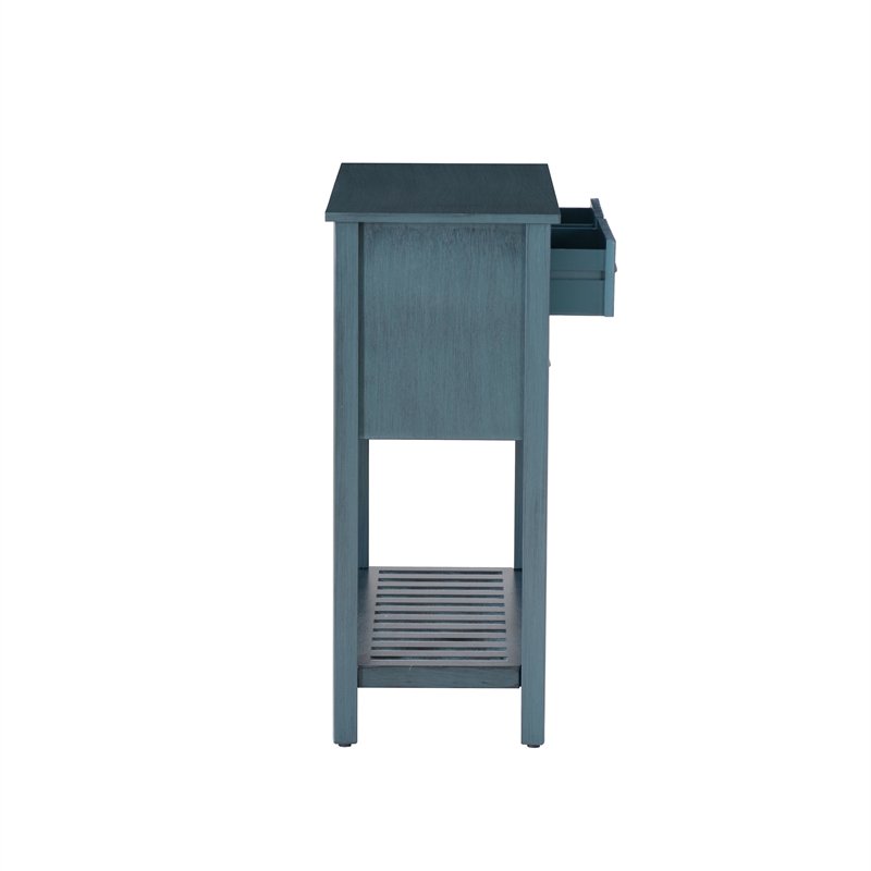 Linon Laine Console Table 4 Drawers Lower Shelf in Rustic Teal Blue Wood