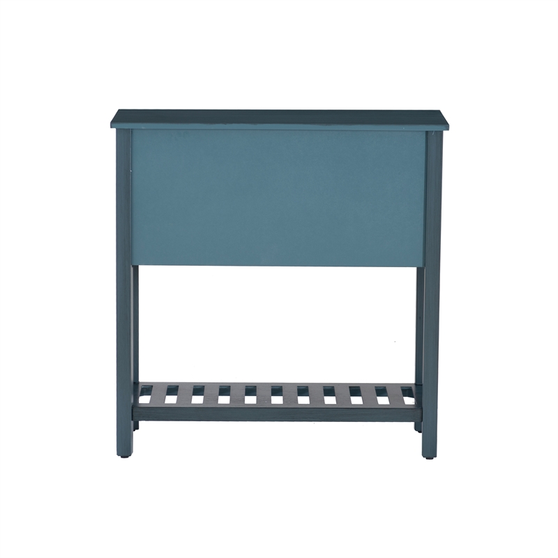 Linon Laine Console Table 4 Drawers Lower Shelf in Rustic Teal Blue Wood