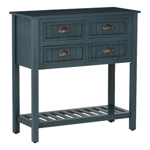 Linon Laine Console Table 4 Drawers Lower Shelf in Rustic Teal Blue Wood