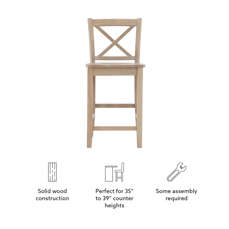 Linon Ervin Rubberwood X Back Counter Stool 24