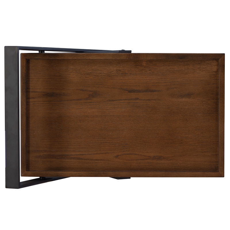 Linon Carley Dark Rustic Wood 2 Level Rolling Bar Cart with Metal Frame in Black