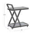 Linon Carley Antique White Wood 2 Level Rolling Bar Cart Metal Frame in Pewter
