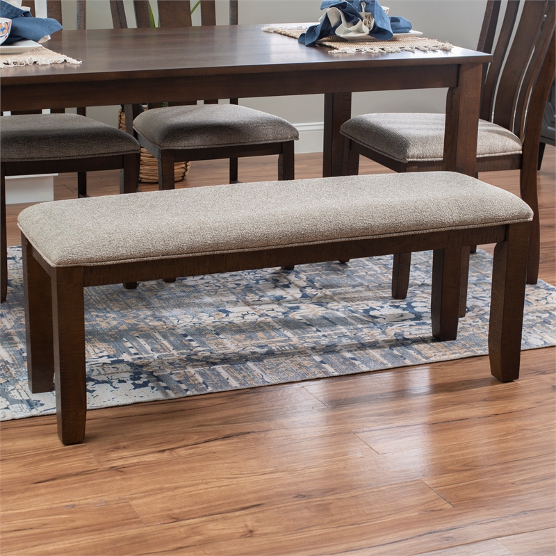 Linon Liz Rustic Wood 6 Piece Upholstered Dining Set 4 Chairs & Bench in Brown