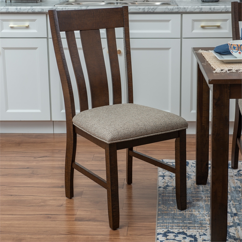 Linon Liz Rustic Wood 6 Piece Upholstered Dining Set 4 Chairs & Bench in Brown