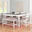 Linon Dee Rustic Wood 6 Pce Counter Dining Set 4 Chairs & Bench in Antique White