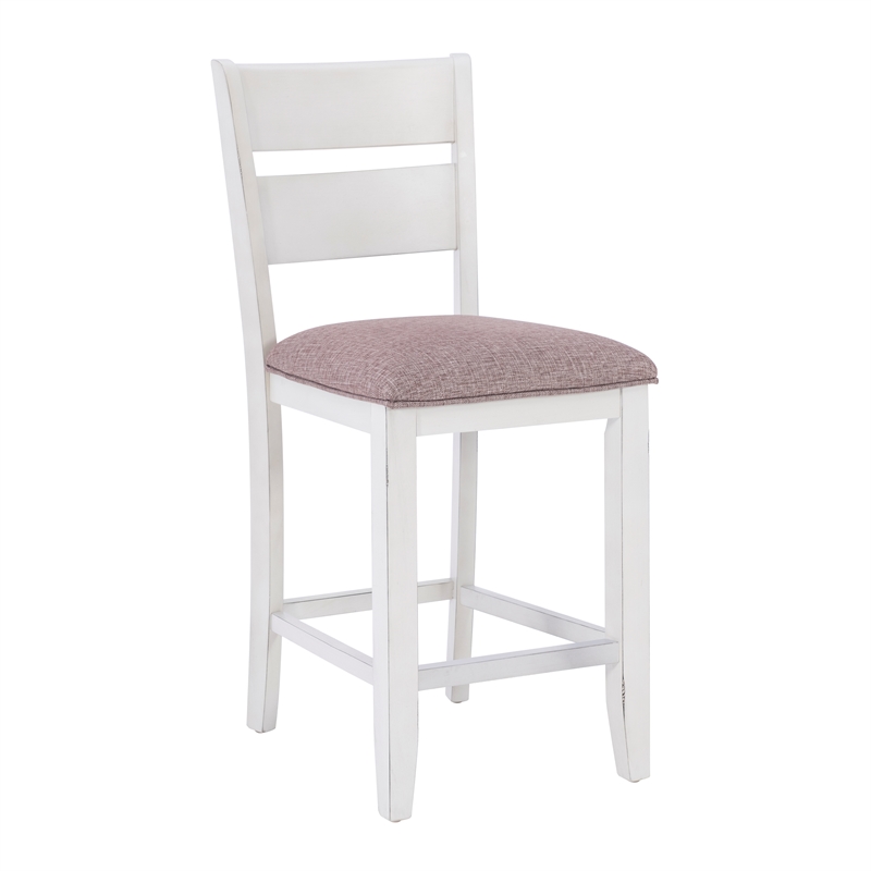 Linon Dee Rustic Wood 6 Pce Counter Dining Set 4 Chairs & Bench in Antique White