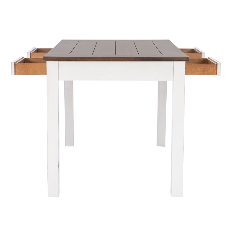 Linon Dee Rustic Wood 6 Pce Counter Dining Set 4 Chairs & Bench in Antique White