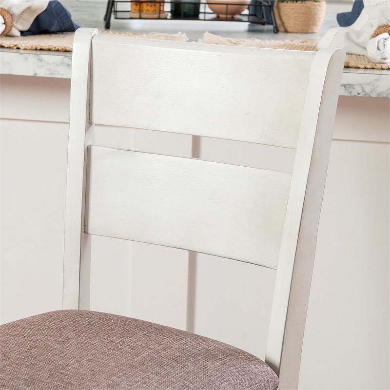 Linon Dee Rustic Wood 6 Pce Counter Dining Set 4 Chairs & Bench in Antique White