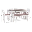 Linon Dee Rustic Wood 6 Pce Counter Dining Set 4 Chairs & Bench in Antique White