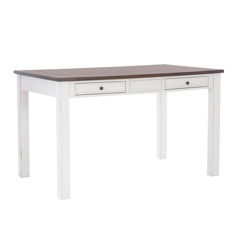 Linon Dee Rustic Wood 6 Pce Counter Dining Set 4 Chairs & Bench in Antique White