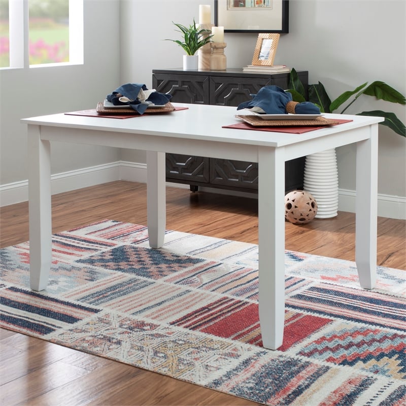 Linon Nico Casual Rectangle Dining Height Table Seating for 6 in Pure White Wood