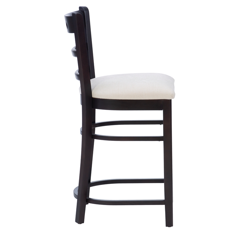 Linon Sloan Set of 2 Padded Seat Ladder Back Counter Stools in Black Beechwood