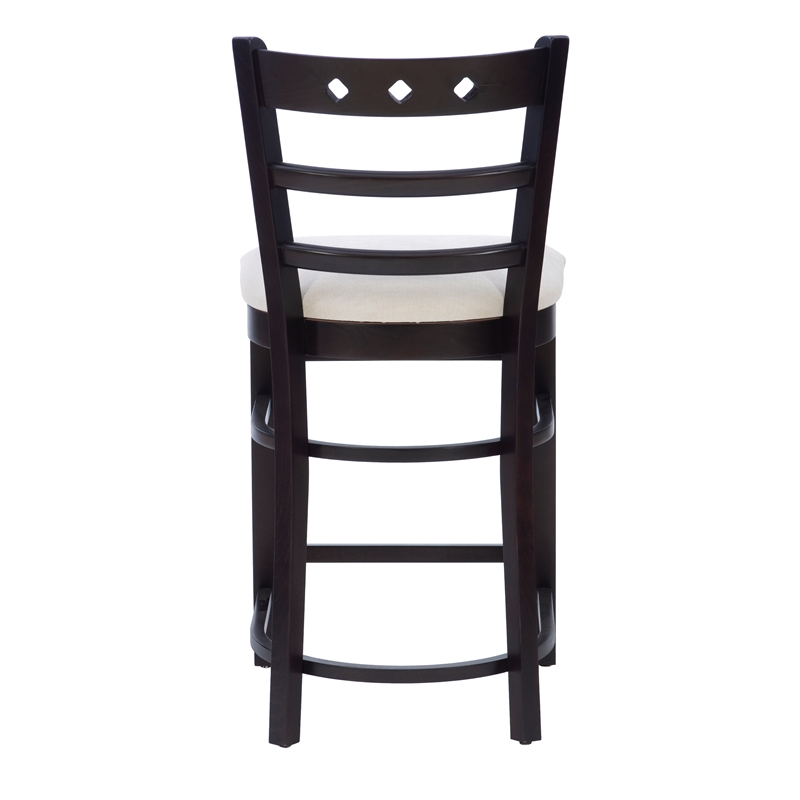 Linon Sloan Set of 2 Padded Seat Ladder Back Counter Stools in Black Beechwood