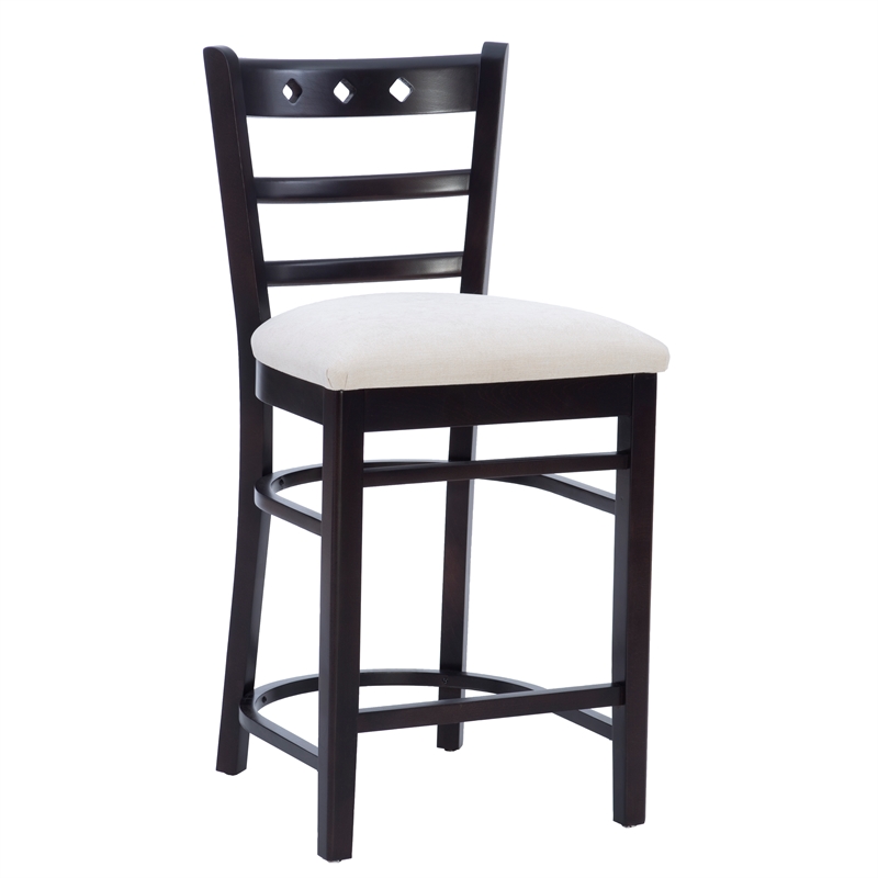 Linon Sloan Set of 2 Padded Seat Ladder Back Counter Stools in Black Beechwood